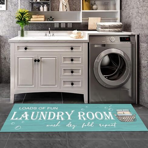 Laundry Room Rug Non Slip Laundry Mat for Laundry Room Decor Washable Area Rugs for Laundry Room, Bathroom, Washroom, Kitchen, 17"x47", Teal in Saudi Arabia