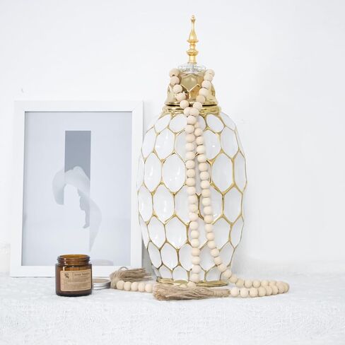 Decorative Ceramic Jar with Lid, Ginger Jar Design, Gold and White, (Large) in Saudi Arabia