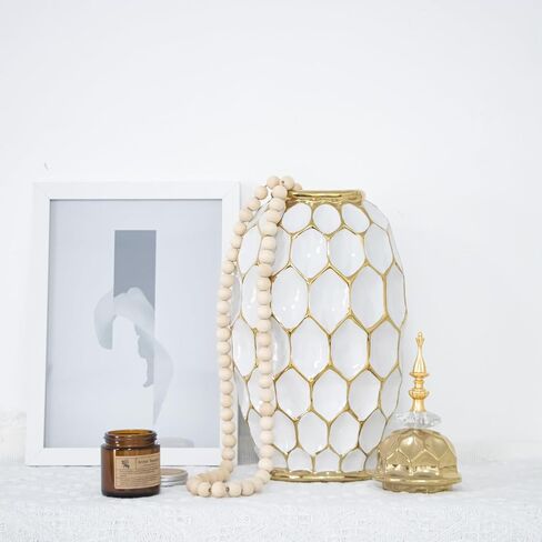 Decorative Ceramic Jar with Lid, Ginger Jar Design, Gold and White, (Large) in Saudi Arabia