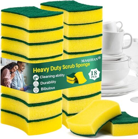 18PCS Heavy Duty Scrub Sponge - Dish Scrubber Sponge Non Scratch Double Sided Reusable Cleaning Scouring Sponge for Kitchen Dishes, Pots, Pans, Sink Bulk Household Cleaning Sponges. in Saudi Arabia