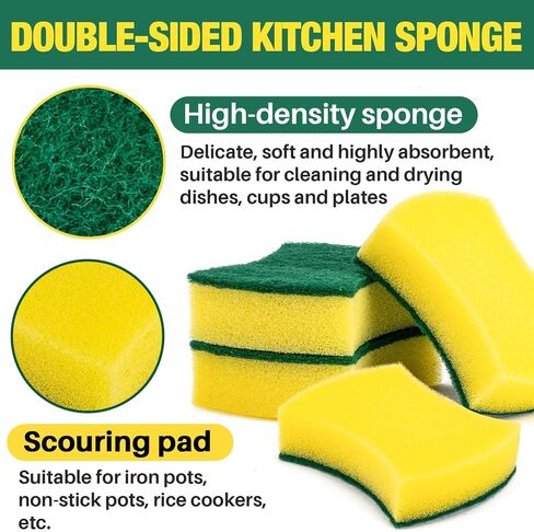 18PCS Heavy Duty Scrub Sponge - Dish Scrubber Sponge Non Scratch Double Sided Reusable Cleaning Scouring Sponge for Kitchen Dishes, Pots, Pans, Sink Bulk Household Cleaning Sponges. in Saudi Arabia