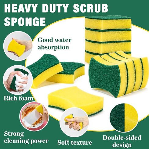 18PCS Heavy Duty Scrub Sponge - Dish Scrubber Sponge Non Scratch Double Sided Reusable Cleaning Scouring Sponge for Kitchen Dishes, Pots, Pans, Sink Bulk Household Cleaning Sponges. in Saudi Arabia