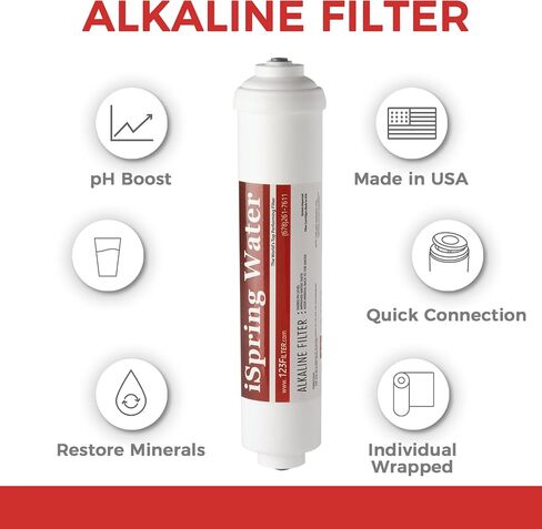 iSpring FA15US Premium 10-inch Universal Inline Alkaline Replacement Water Filter Cartridge with Calcite for Reverse Osmosis RO System, pH+, Made in USA in Saudi Arabia