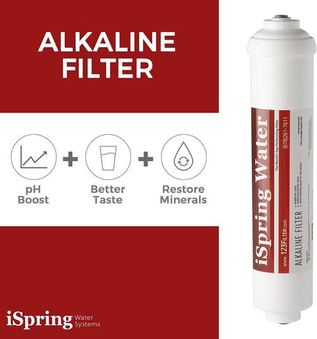 iSpring FA15US Premium 10-inch Universal Inline Alkaline Replacement Water Filter Cartridge with Calcite for Reverse Osmosis RO System, pH+, Made in USA in Saudi Arabia