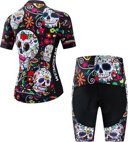 Women's Cycling Jersey Set Bike T-Shirt Reflective+5D Padded Shorts S-3XL in Kuwait