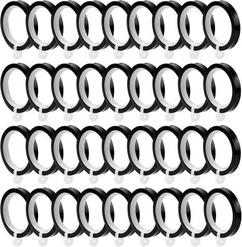 حلقات ستائر، 36 قطعة من حلقات ستائر سبائك الألومنيوم السوداء مع حلقات ستائر مقاومة للصدأ مع حلقات ستائر ذات فتحات لدبابيس خطاف الستارة، القطر الداخلي - 35 مم in Kuwait