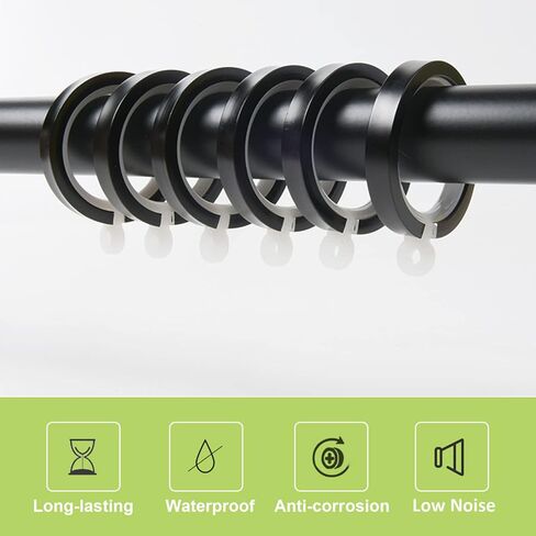 حلقات ستائر، 36 قطعة من حلقات ستائر سبائك الألومنيوم السوداء مع حلقات ستائر مقاومة للصدأ مع حلقات ستائر ذات فتحات لدبابيس خطاف الستارة، القطر الداخلي - 35 مم in Kuwait