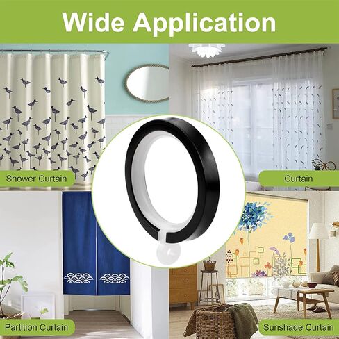 حلقات ستائر، 36 قطعة من حلقات ستائر سبائك الألومنيوم السوداء مع حلقات ستائر مقاومة للصدأ مع حلقات ستائر ذات فتحات لدبابيس خطاف الستارة، القطر الداخلي - 35 مم in Kuwait