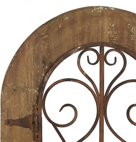 Deco 79 52748 Decor Arched Window Inspired Wall Sculpture with Metal Scrollwork Relief, 20" x 38", Brown in Saudi Arabia