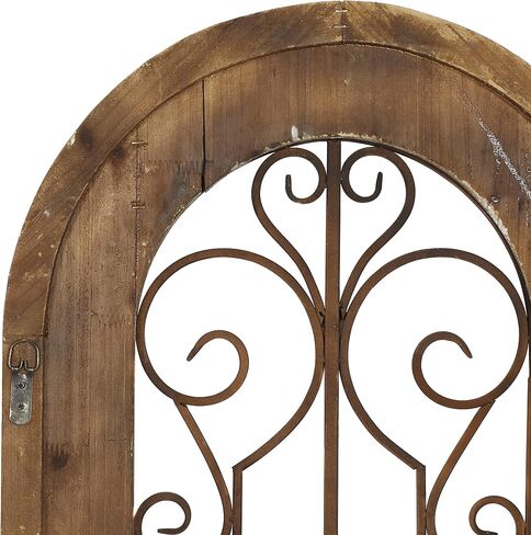 Deco 79 52748 Decor Arched Window Inspired Wall Sculpture with Metal Scrollwork Relief, 20" x 38", Brown in Saudi Arabia
