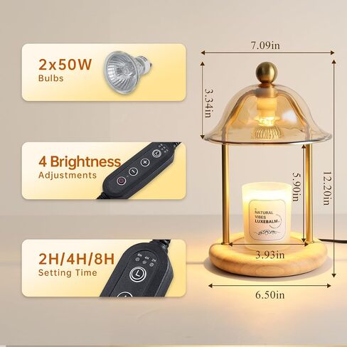 Candle Warmer Lamp with Bulbs, Dimmable Electric Candle Lamp with Timer, Adjustable Height, Wax Melting Warmer Compatible with Large Jar Candles, Home Decor Gifts in Saudi Arabia