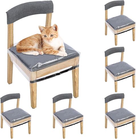 6PCS Plastic Chair Covers for Dining Chairs, Plastic Seat Covers with Adjustable Belt Strap, Plastic Dining Chair Covers, Stain, Water and Kitty Scratch Resistant, 17 "D x 22 "W x 4 "H in Saudi Arabia