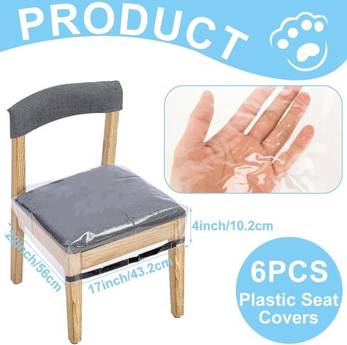 6PCS Plastic Chair Covers for Dining Chairs, Plastic Seat Covers with Adjustable Belt Strap, Plastic Dining Chair Covers, Stain, Water and Kitty Scratch Resistant, 17 "D x 22 "W x 4 "H in Saudi Arabia