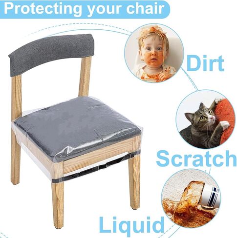 6PCS Plastic Chair Covers for Dining Chairs, Plastic Seat Covers with Adjustable Belt Strap, Plastic Dining Chair Covers, Stain, Water and Kitty Scratch Resistant, 17 "D x 22 "W x 4 "H in Saudi Arabia