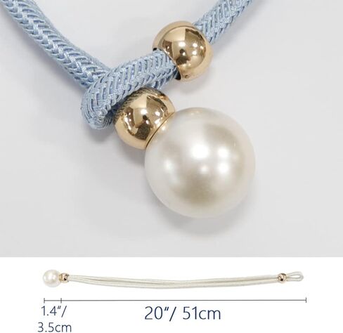 2Pcs Pearl Curtain Tiebacks, Modern Simple Style Drape Tie Backs Drape Pearl Tiebacks Decorative Holders Ropes Curtain Tie Backs with Fasten Ring for Window Drapery (Baby Blue) in Saudi Arabia