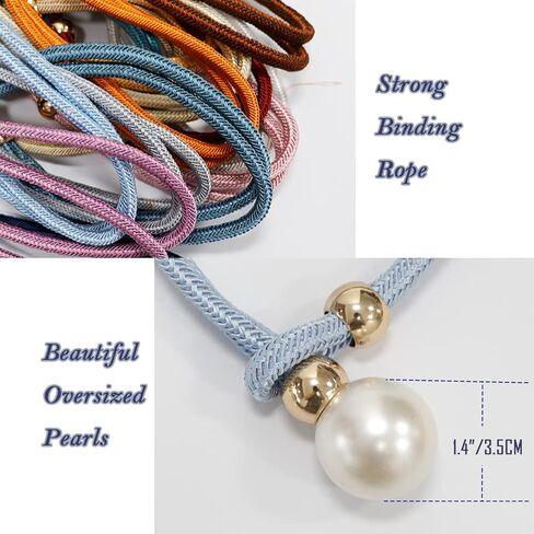 2Pcs Pearl Curtain Tiebacks, Modern Simple Style Drape Tie Backs Drape Pearl Tiebacks Decorative Holders Ropes Curtain Tie Backs with Fasten Ring for Window Drapery (Baby Blue) in Saudi Arabia