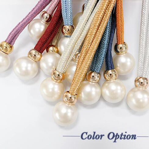 2Pcs Pearl Curtain Tiebacks, Modern Simple Style Drape Tie Backs Drape Pearl Tiebacks Decorative Holders Ropes Curtain Tie Backs with Fasten Ring for Window Drapery (Baby Blue) in Saudi Arabia