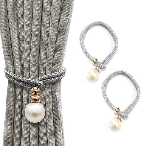 2Pcs Pearl Curtain Tiebacks, Modern Simple Style Drape Tie Backs Drape Pearl Tiebacks Decorative Holders Ropes Curtain Tie Backs with Fasten Ring for Window Drapery (Baby Blue) in Saudi Arabia