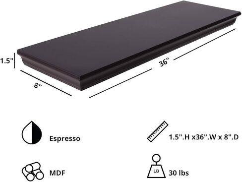 Kiera Grace Bristol Aston Floating Shelves, Modern Wall Mounted Shelf for Bedroom, Kitchen, 24", Espresso, Matte Finish,1Pack in Kuwait