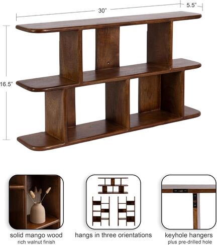 Kate and Laurel Madero Transitional Solid Wood Wall Shelf, 30 x 6 x 17, Walnut Brown, Modern Small Bookshelf for Use as Living Room Display Shelf or Over Toilet Storage Shelf in Saudi Arabia