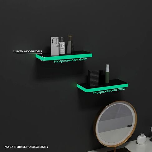 Glow in Dark Floating Shelves 2 Pack 24 inch, Modern Wall Shelves for Living Room, Kitchen, Bedroom, Bathroom, Office, Display Storage, 2 Black Floating Wall Shelves for Wall Decor in Saudi Arabia