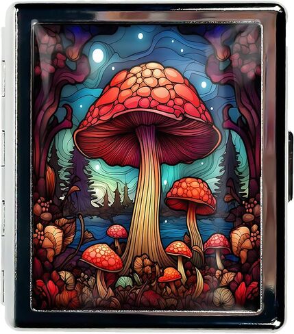 Cute Travel Pill Box Organizer with 8 Compartments - Compact and Fashionable Pill Case with Mirror - Ideal for Medications (Mushroom Fantasy) in Saudi Arabia