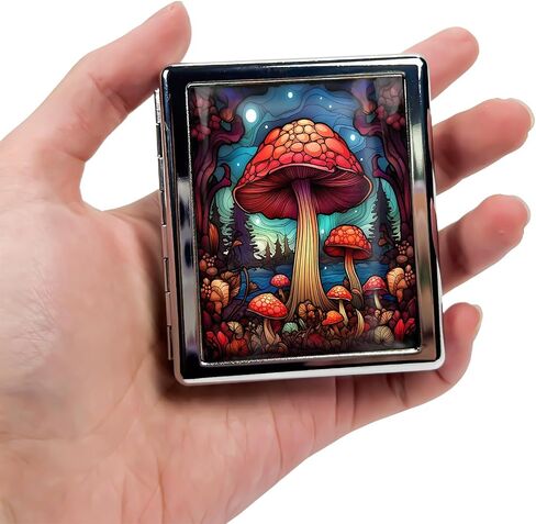 Cute Travel Pill Box Organizer with 8 Compartments - Compact and Fashionable Pill Case with Mirror - Ideal for Medications (Mushroom Fantasy) in Saudi Arabia