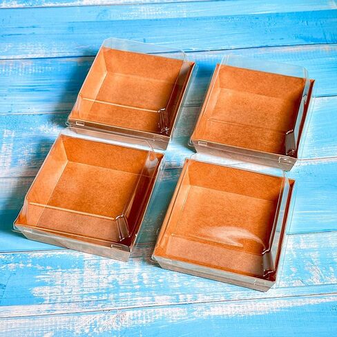 صندوق فحم مربع بني مقاس 5 بوصات مع أغطية شفافة، 30 عبوة، صناديق آمنة للمخبز من الورق المقوى كرافت مقاس 5.4 × 5 بوصات لصناديق الحلوى الصغيرة، حاوية شرائح كعكة الساندويتش الورقية من بينتو، عبوة من 30 قطعة in Kuwait