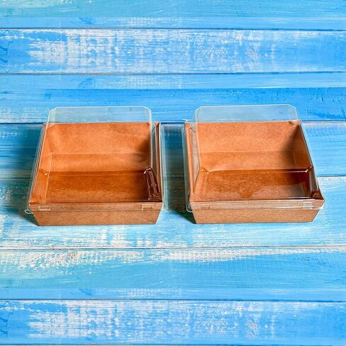 صندوق فحم مربع بني مقاس 5 بوصات مع أغطية شفافة، 30 عبوة، صناديق آمنة للمخبز من الورق المقوى كرافت مقاس 5.4 × 5 بوصات لصناديق الحلوى الصغيرة، حاوية شرائح كعكة الساندويتش الورقية من بينتو، عبوة من 30 قطعة in Kuwait