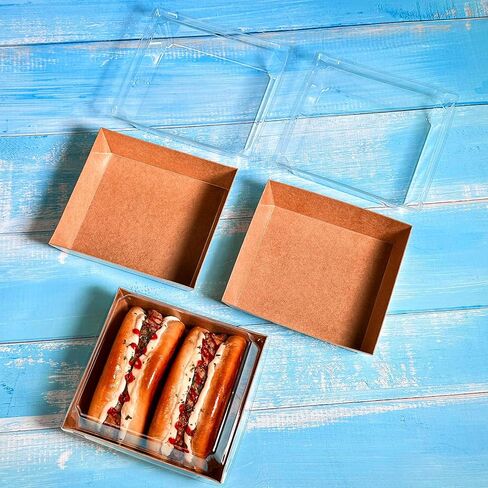 صندوق فحم مربع بني مقاس 5 بوصات مع أغطية شفافة، 30 عبوة، صناديق آمنة للمخبز من الورق المقوى كرافت مقاس 5.4 × 5 بوصات لصناديق الحلوى الصغيرة، حاوية شرائح كعكة الساندويتش الورقية من بينتو، عبوة من 30 قطعة in Kuwait