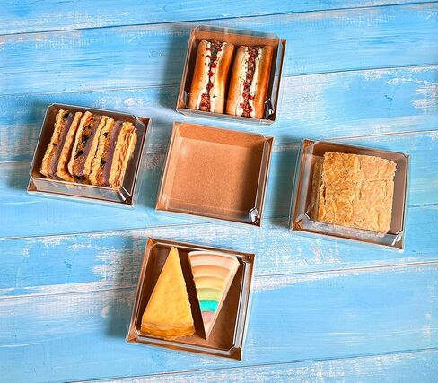 صندوق فحم مربع بني مقاس 5 بوصات مع أغطية شفافة، 30 عبوة، صناديق آمنة للمخبز من الورق المقوى كرافت مقاس 5.4 × 5 بوصات لصناديق الحلوى الصغيرة، حاوية شرائح كعكة الساندويتش الورقية من بينتو، عبوة من 30 قطعة in Kuwait