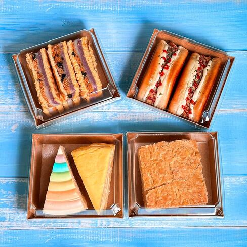 صندوق فحم مربع بني مقاس 5 بوصات مع أغطية شفافة، 30 عبوة، صناديق آمنة للمخبز من الورق المقوى كرافت مقاس 5.4 × 5 بوصات لصناديق الحلوى الصغيرة، حاوية شرائح كعكة الساندويتش الورقية من بينتو، عبوة من 30 قطعة in Kuwait