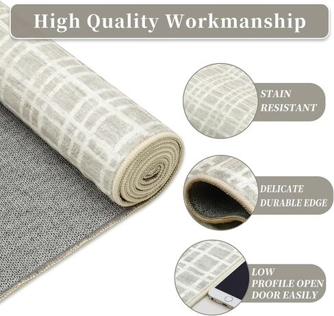 Zacoo Runner Rug 2x6 Washable Rugs Plaid Area Rug Modern Rug Runner Farmhouse Entry Rug Soft Rugs for Bedroom Aesthetic Grid Carpet Non Slip Rug for Hallway Bathroom Rugs Greenish Grey 2'x6' in Saudi Arabia