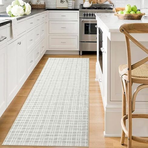 Zacoo Runner Rug 2x6 Washable Rugs Plaid Area Rug Modern Rug Runner Farmhouse Entry Rug Soft Rugs for Bedroom Aesthetic Grid Carpet Non Slip Rug for Hallway Bathroom Rugs Greenish Grey 2'x6' in Saudi Arabia