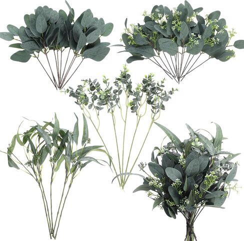 Crowye 40 Pcs Mixed Artificial Eucalyptus Leaves Stems Artificial Greenery Stems Silver Dollar Eucalyptus Leaves Picks for Home Farmhouse Wedding Decoration Bouquet Flower Arrangement Vase Branches in Saudi Arabia