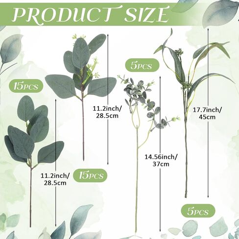 Crowye 40 Pcs Mixed Artificial Eucalyptus Leaves Stems Artificial Greenery Stems Silver Dollar Eucalyptus Leaves Picks for Home Farmhouse Wedding Decoration Bouquet Flower Arrangement Vase Branches in Saudi Arabia