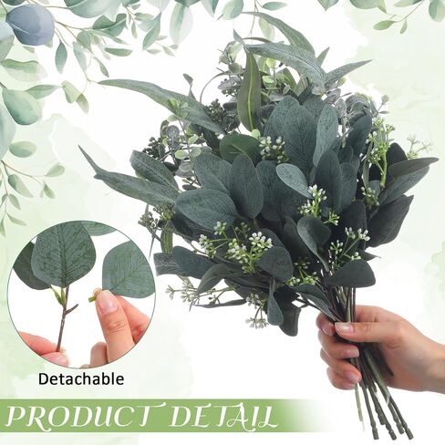 Crowye 40 Pcs Mixed Artificial Eucalyptus Leaves Stems Artificial Greenery Stems Silver Dollar Eucalyptus Leaves Picks for Home Farmhouse Wedding Decoration Bouquet Flower Arrangement Vase Branches in Saudi Arabia