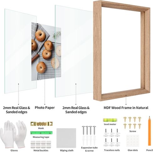 5x7 Floating Picture Frames Set of 2, Double Glass Photo Frame Wooden Frame for Wall Mount or Tabletop Displays for 3x5, 4x6 inch Pictures, Plane Edge Frames, Black in Saudi Arabia