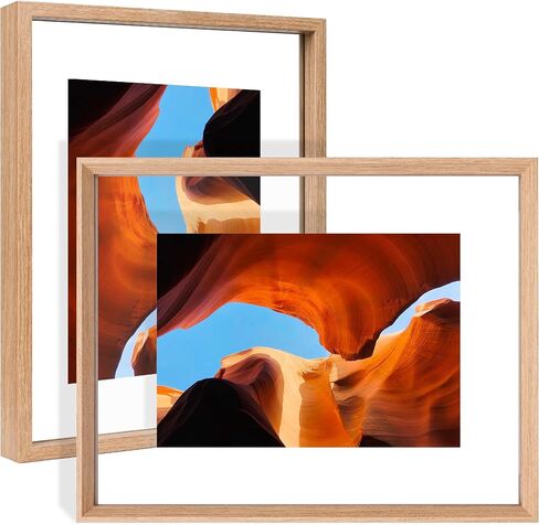 5x7 Floating Picture Frames Set of 2, Double Glass Photo Frame Wooden Frame for Wall Mount or Tabletop Displays for 3x5, 4x6 inch Pictures, Plane Edge Frames, Black in Saudi Arabia