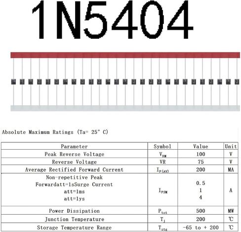 1N5404, 3A 1N5404, 3A 400V 1N5404, Diode 1N5404, 3A 1N5404 Diode, Silicon Rectifier Direct Insertion Diode 3A 400V Plug-in Diode (120 Pcs) in Saudi Arabia