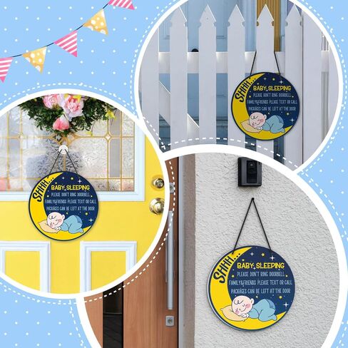 Putuo Decor Dont Ring Doorbell Sign Cute Baby Sleeping Door Sign for Front Door PVC Round Shhh Baby Is Sleeping Do Not Knock or Ring Doorbell Door Hanger for Home Baby Room Nursery Kindergarten Decor in Saudi Arabia