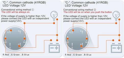 مفتاح ضغط مؤقت ثلاثي الألوان (RGB) مقاس 16 مم، حلقة LED مضيئة 12 فولت، غلاف من الألومنيوم مقاوم للماء (عبوة من قطعتين) (أسود) in Kuwait