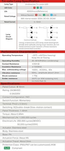 مفتاح ضغط مؤقت ثلاثي الألوان (RGB) مقاس 16 مم، حلقة LED مضيئة 12 فولت، غلاف من الألومنيوم مقاوم للماء (عبوة من قطعتين) (أسود) in Kuwait