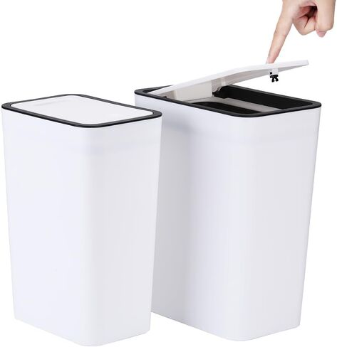 Bathroom Trash Can with Lid, 2 Pack Slim Garbage Can with Pop-Up Lid, Small Waste Basket Pet-Proof for Kitchen, Bedroom, Living Room, Office (4 Gallons / 15L + 2.6 Gallons / 10L, Black) in Kuwait