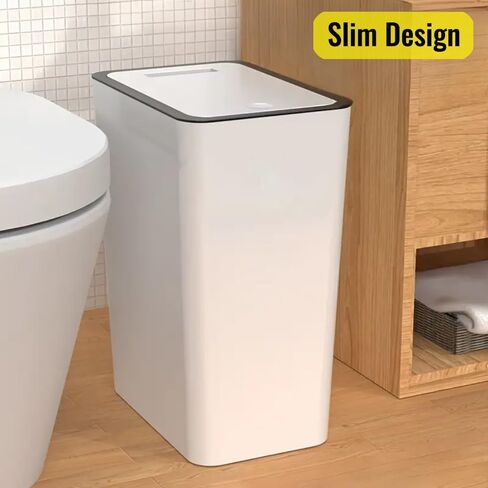 Bathroom Trash Can with Lid, 2 Pack Slim Garbage Can with Pop-Up Lid, Small Waste Basket Pet-Proof for Kitchen, Bedroom, Living Room, Office (4 Gallons / 15L + 2.6 Gallons / 10L, Black) in Kuwait