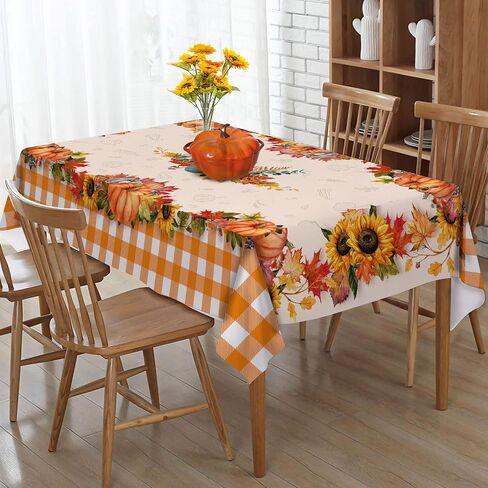 Hexagram Fall Tablecloth, Buffalo Plaid Fall Decorations Indoor Tablecloth Rectangle 60x84 Inch, Fall Decor Pumpkin Table Cloth for Kitchen Dining Table Orange Thanksgiving Gifts in Saudi Arabia