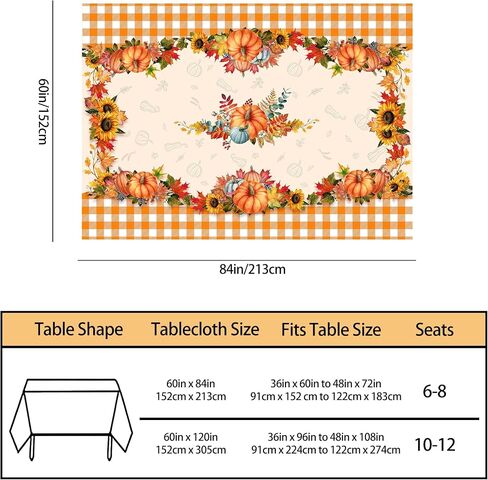 Hexagram Fall Tablecloth, Buffalo Plaid Fall Decorations Indoor Tablecloth Rectangle 60x84 Inch, Fall Decor Pumpkin Table Cloth for Kitchen Dining Table Orange Thanksgiving Gifts in Saudi Arabia