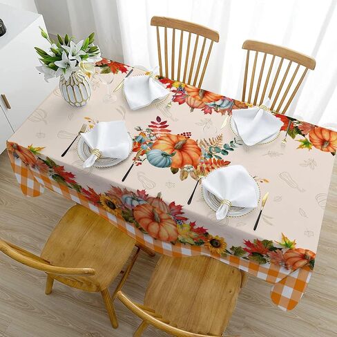 Hexagram Fall Tablecloth, Buffalo Plaid Fall Decorations Indoor Tablecloth Rectangle 60x84 Inch, Fall Decor Pumpkin Table Cloth for Kitchen Dining Table Orange Thanksgiving Gifts in Saudi Arabia