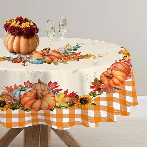 Hexagram Fall Tablecloth, Buffalo Plaid Fall Decorations Indoor Tablecloth Rectangle 60x84 Inch, Fall Decor Pumpkin Table Cloth for Kitchen Dining Table Orange Thanksgiving Gifts in Saudi Arabia