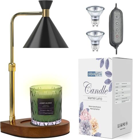URBANVISTA Candle Warmer Lamp with Timer & Dimmer, Adjustable Wax Melt Warmer Modern Bedroom House Warming Gifts New Home Decor, 2 Bulbs Included (Black) in Saudi Arabia